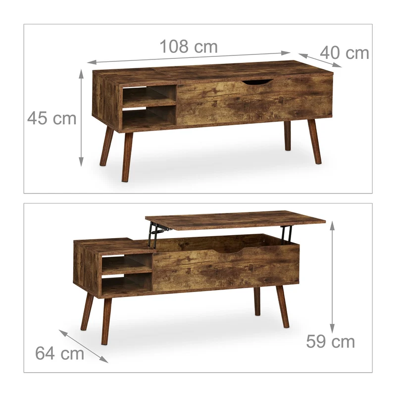 Table basse pliable réglable multifonction 90 x 60 x 40 cm en bois marron foncé 13_0014663