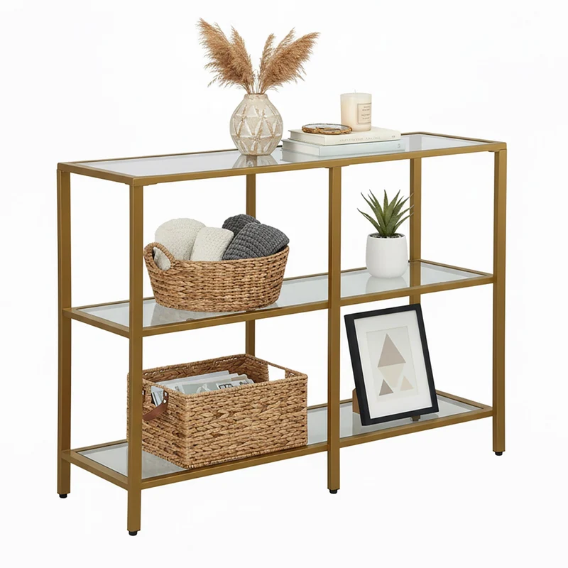 Console étroite moderne pour entrée salon 73 x 100 x 30 cm pratique avec 3 étagères en verre transparent 13_0017955