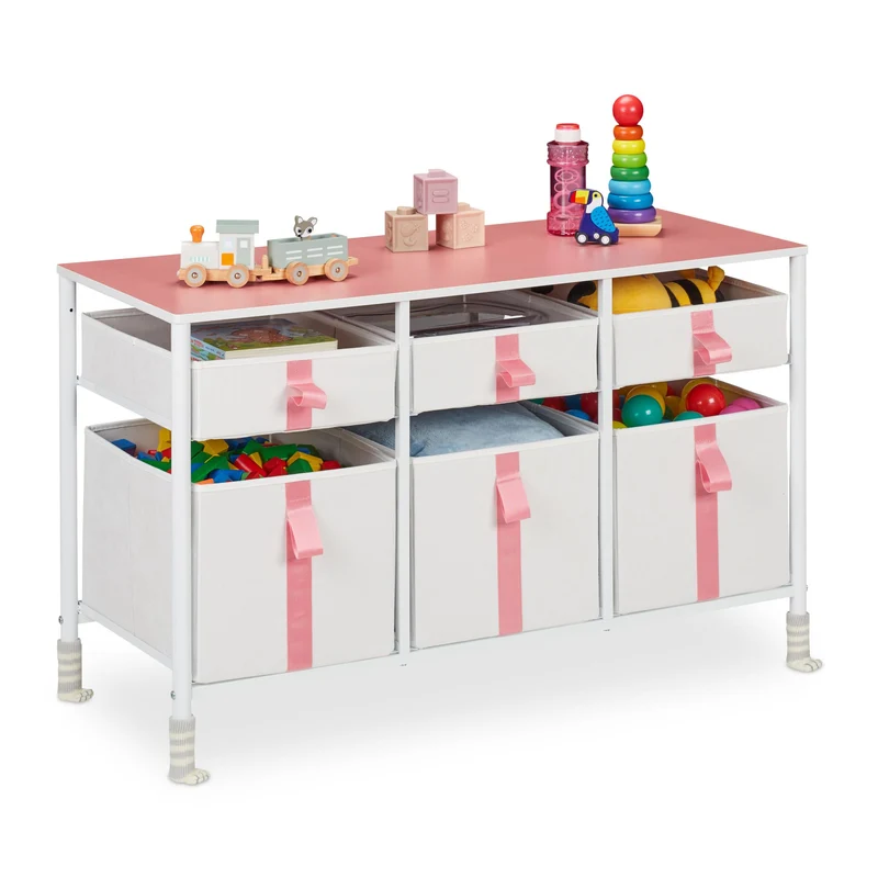 Commode de rangement enfants 6 tiroirs pratique 80 x 40 x 80 cm en tissu blanc 13_0014582