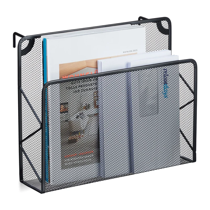 Porte-documents mural moderne design maille 28 x 35,5 x 10 cm en acier noir 13_0014162