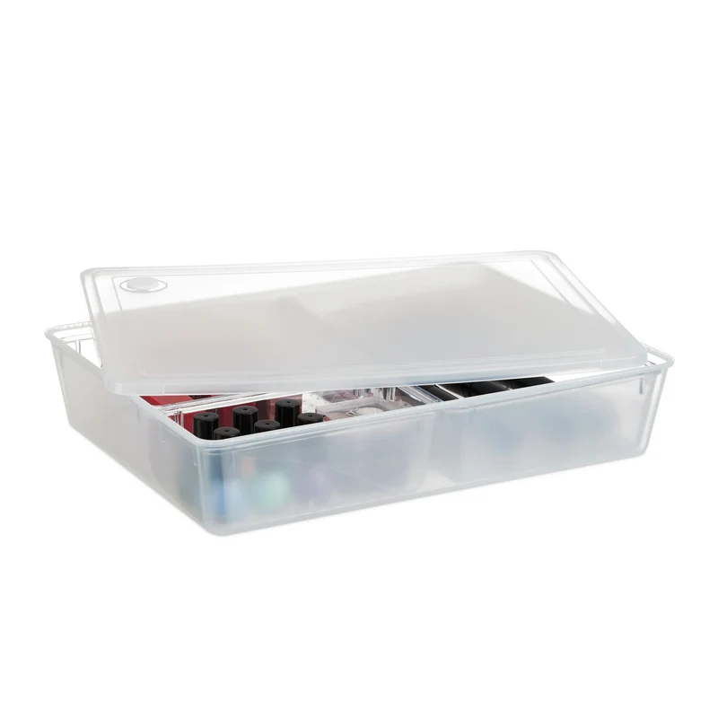 Lot de 1 bac de rangement transparent 3 compartiments amovibles salle de bain bureau 38 x 25 x 12 cm en plastique clair 13_0014634