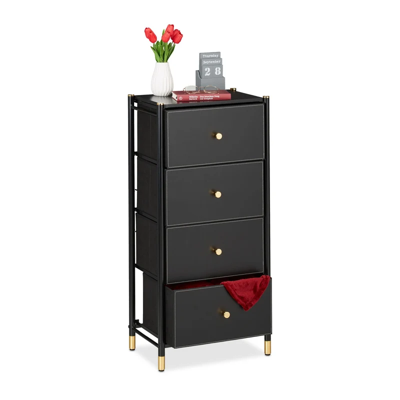 Commode moderne avec 4 tiroirs rangement ample intérieur 90 x 40 x 80 cm en bois noir 13_0014543