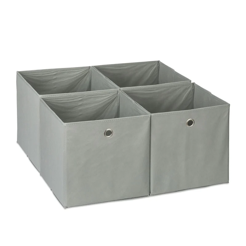 Lot de 4 bacs de rangement pliables pratiques chambre salon 30 x 30 x 30 cm en tissu gris 13_0014537