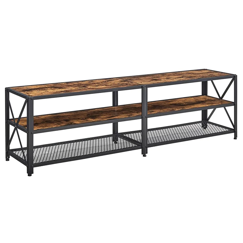 Meuble TV pour télévision jusqu'à 75 pouces table de salon avec étagères de rangement cadre en acier pour salon chambre 178 cm marron rustique 12_0002898
