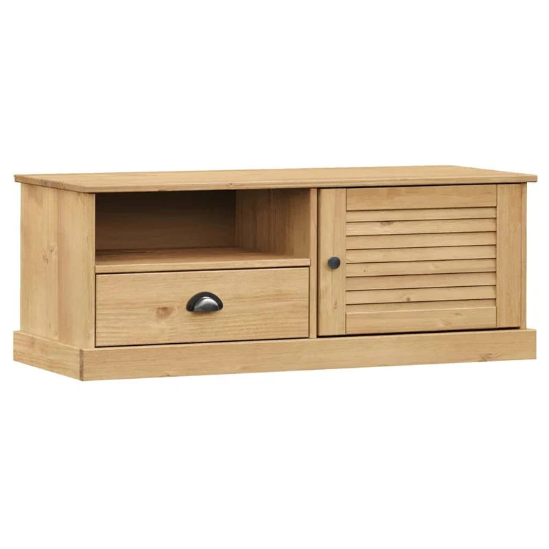 Meuble TV multimédia étagère télévision buffet téléviseur salle à manger salon chambre VIGO 106 x 40 x 40 cm bois massif de pin brun 02_0028507