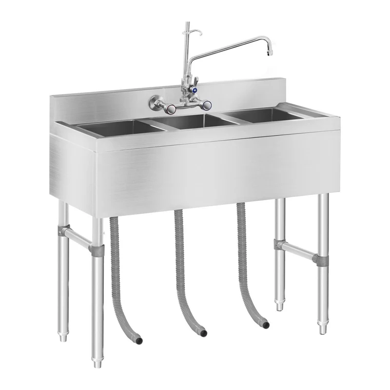 Evier professionnel 3 Bacs 100 x 50 x 97 cm acier inoxydable 14_0001591