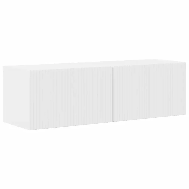Meuble TV mural moderne 98 x 31 x 29 cm avec étagères murales design épuré en bois d'ingénierie blanc brillant 02_0054925