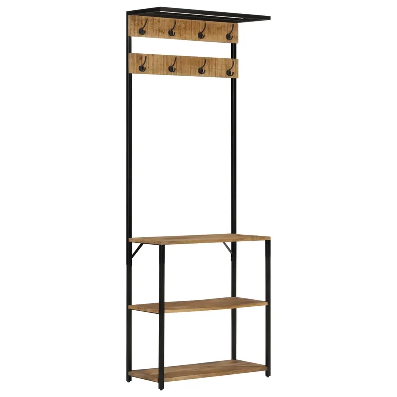Porte-manteau et rangement chaussures pratique 68 x 30 x 182 cm design contemporain en bois de manguier noir 02_0047563