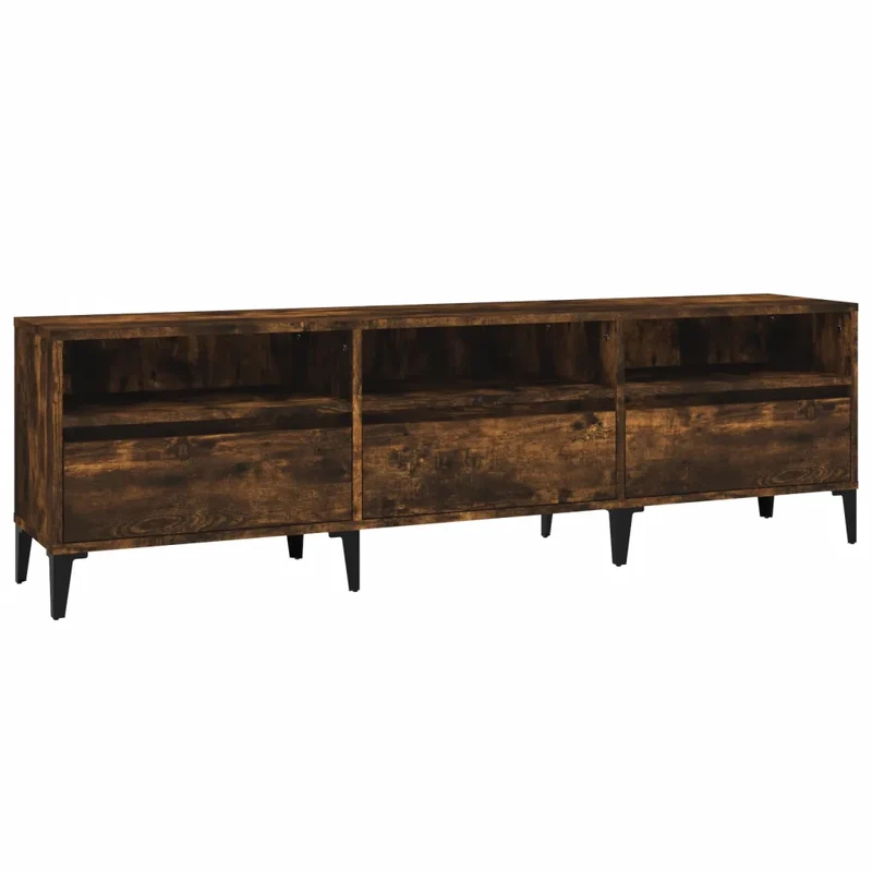 Meuble TV en bois d'ingénierie pratique rangement salon 150 x 30 x 44,5 cm style classique en chêne fumé 02_0049188