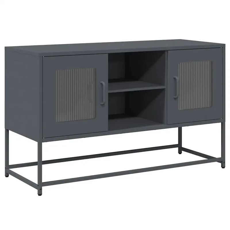 Meuble TV avec grand espace de rangement 100,5 x 39 x 60,5 cm style industriel finition mate en acier anthracite 02_0049872