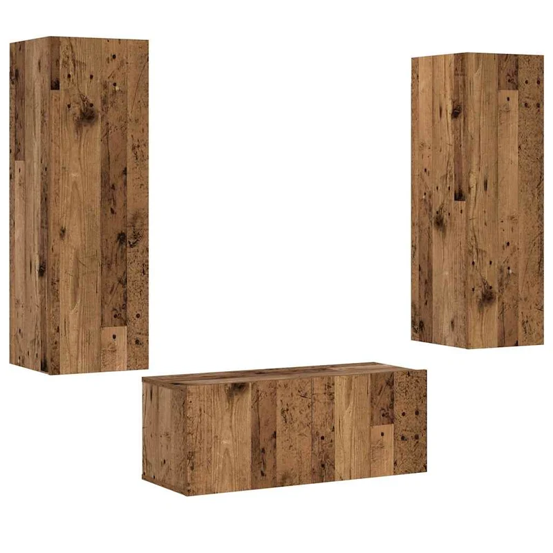 Lot de 3 meubles TV muraux modernes rangement pratique style épuré 80 x 30 x 30 cm en bois d'ingénierie vieux bois 02_0055864