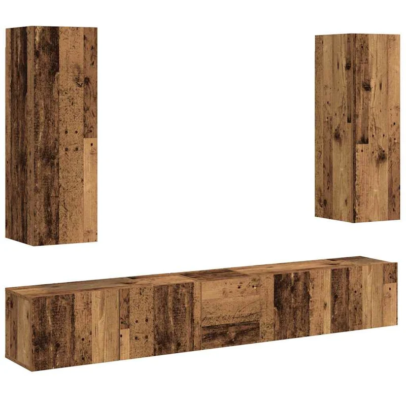 Lot de 5 meubles TV muraux modernes et élégants 30,5 x 30 x 90 cm en bois d'ingénierie vieux bois 02_0055860