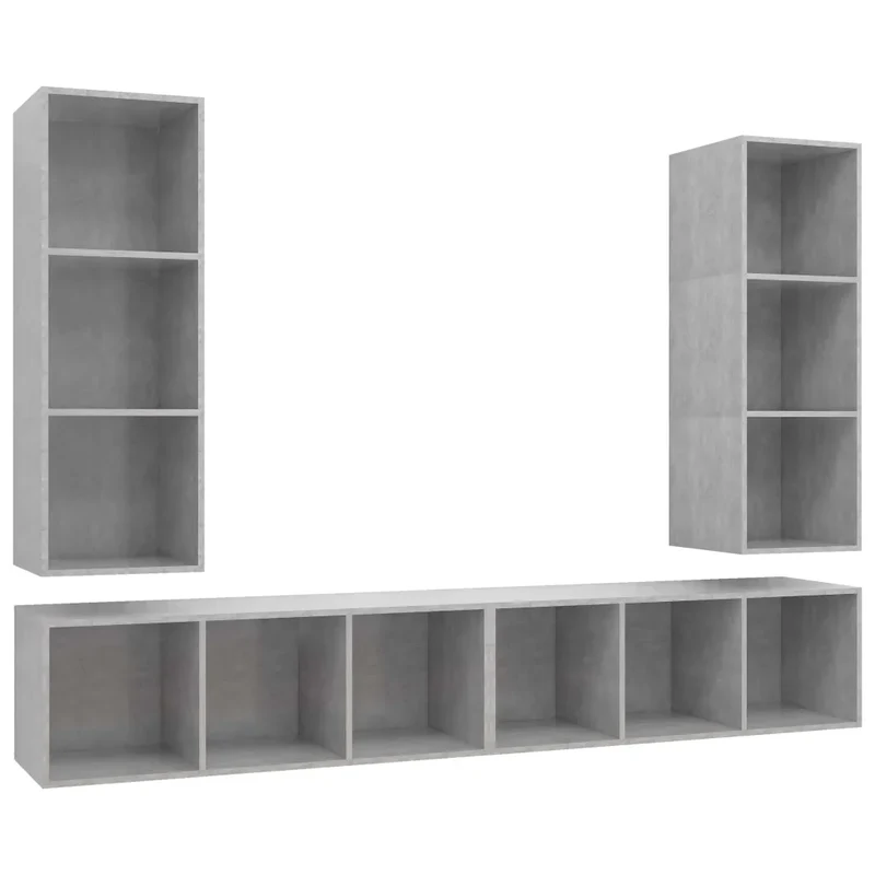 Lot de 4 meubles TV muraux pratiques rangement 37 x 37 x 107 cm en bois d'ingénierie gris béton 02_0055121