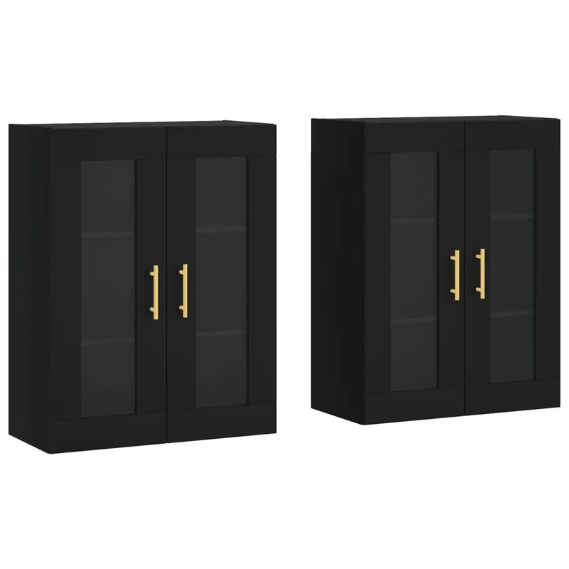 Lot de 2 armoires murales design pratique rangement 69,5 x 34 x 90 cm en bois d'ingénierie noir 02_0055422