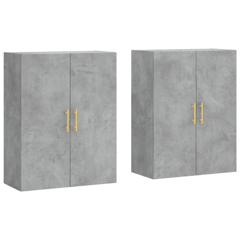 Lot de 2 armoires murales pratiques design élégant rangement déco salon 69,5 x 34 x 90 cm en bois gris béton 02_0055355