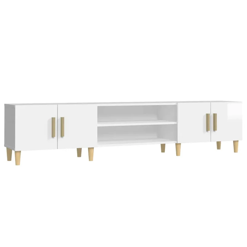 Meuble TV design épuré rangement pratique 180 x 31 x 40 cm en bois d'ingénierie blanc brillant 02_0048267