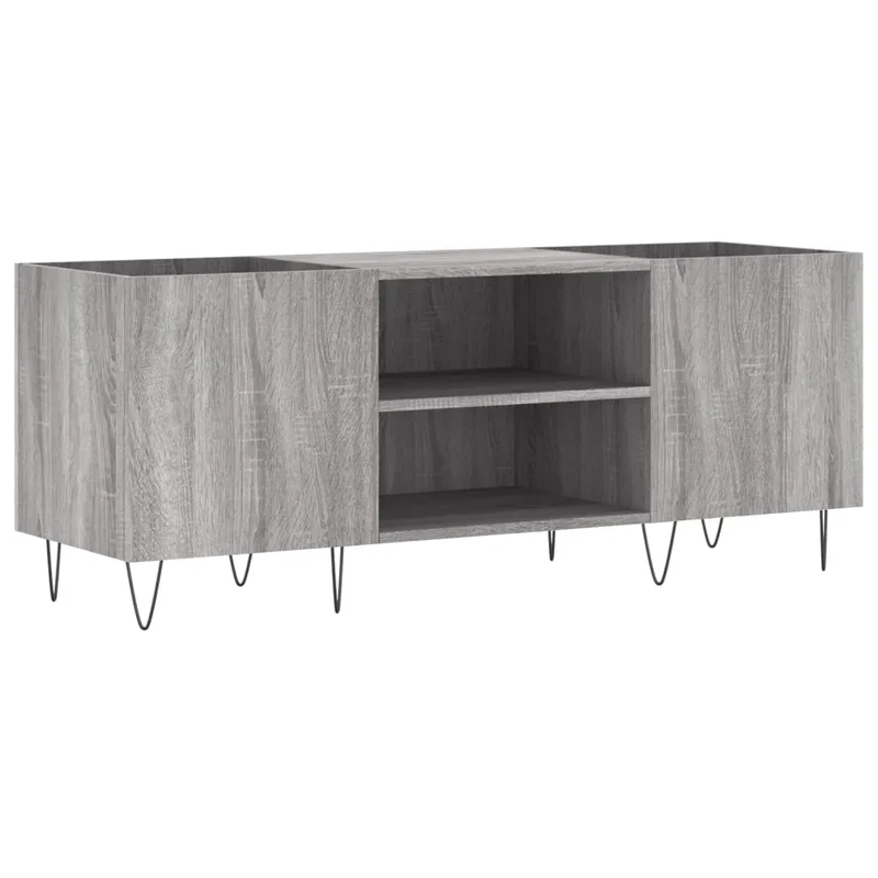 Armoire à disques classique rangement vinyles 121 x 38 x 48 cm espace grand dessus robuste en bois d'ingénierie gris 02_0049094