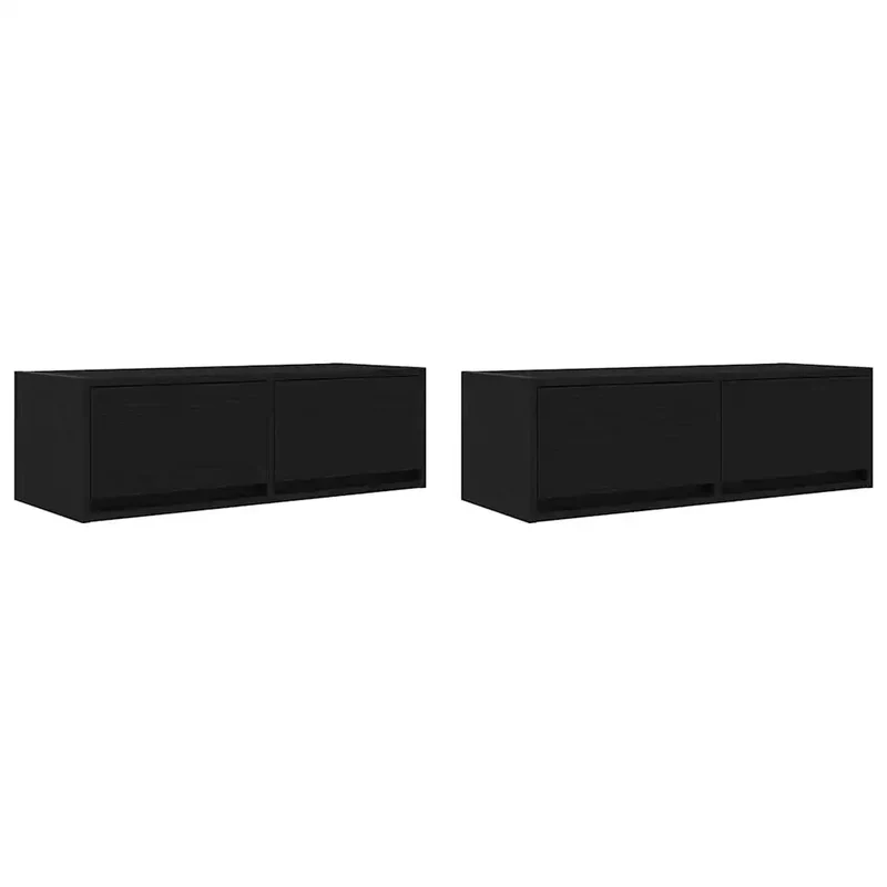 Lot de 2 meubles TV muraux fonctionnels 80 x 31 x 25,5 cm en bois d'ingénierie chêne noir 02_0051690