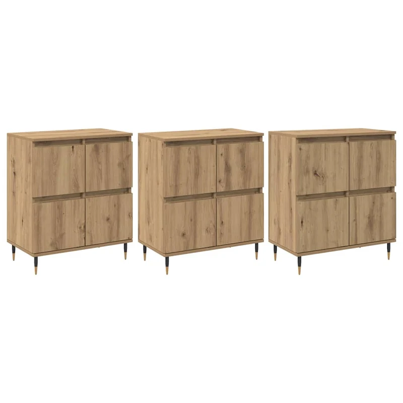 Lot de 3 armoires de rangement moderne 60 x 35 x 70 cm avec grand espace de stockage chic en bois chêne artisanal 02_0056038