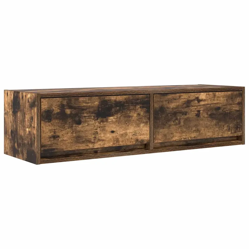 Meuble TV mural moderne minimaliste 100 x 31 x 25.5 cm avec rangement pratique en bois d'ingénierie chêne fumé 02_0051705