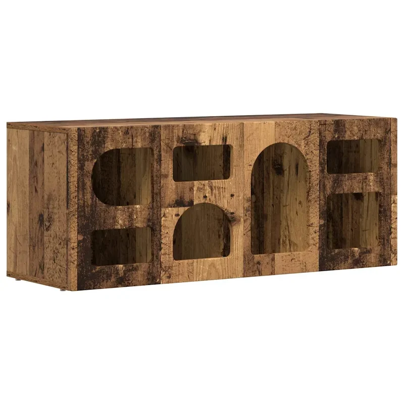 Meuble TV rectangulaire moderne 100 x 35 x 40 cm rangement spacieux style épuré en bois ancien 02_0054762