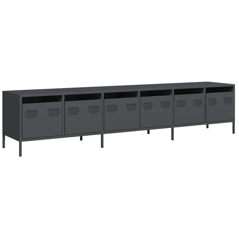 Meuble TV avec grand rangement moderne salon 202 x 39 x 43 cm en acier laminé à froid anthracite 02_0055634