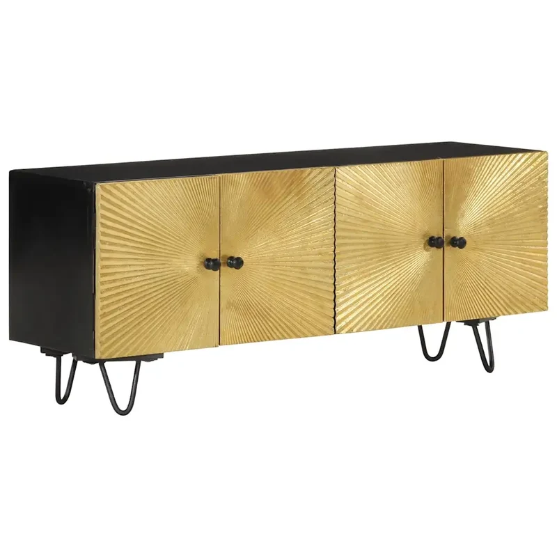 Meuble TV moderne avec rangement 110 x 30 x 45 cm en bois massif de manguier noir 02_0047125