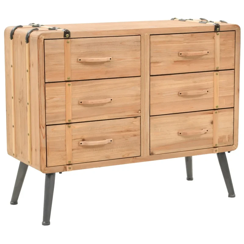 Armoire à tiroirs style rétro rustique chambre salon 91 x 35 x 73 cm avec 6 tiroirs en sapin massif marron 02_0046295