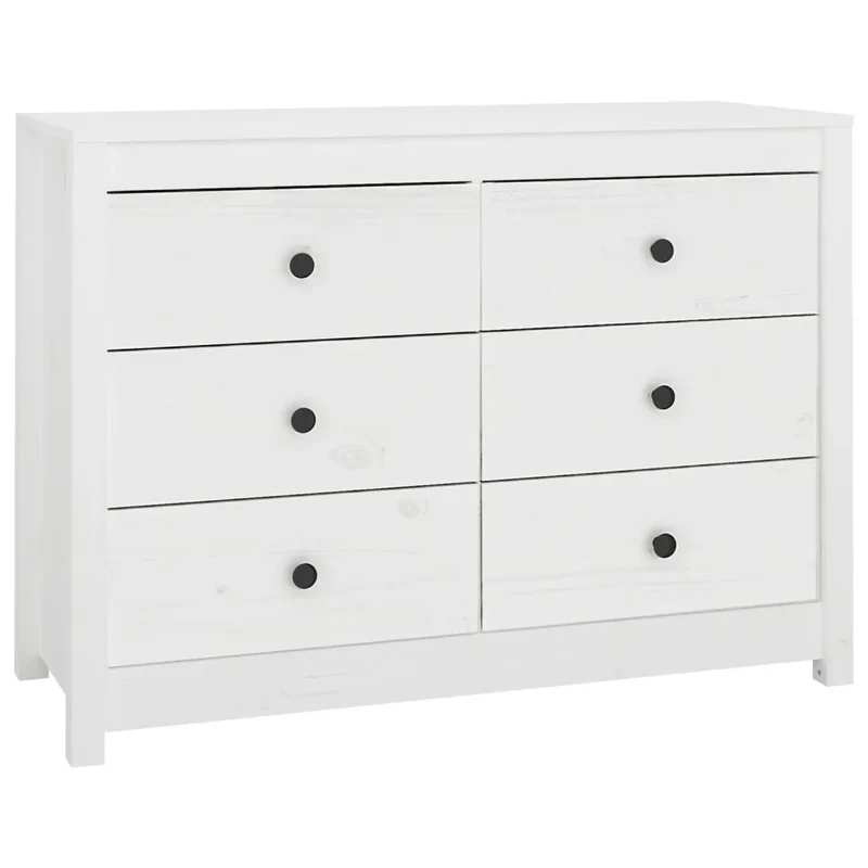 Armoire latérale blanche en bois de pin massif avec tiroirs spacieux design rustique 100 x 40 x 72 cm en bois blanc 02_0048458