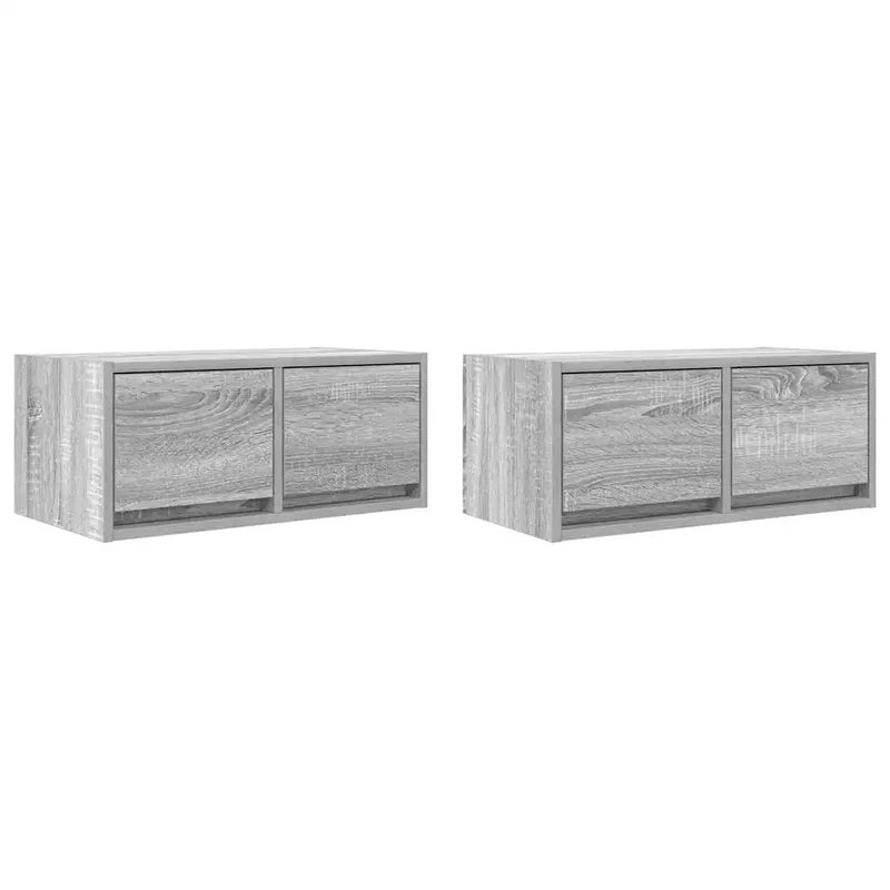 Lot de 2 meubles TV muraux peu encombrants avec 2 tiroirs rangement optimal 60 x 31 x 25,5 cm en bois d'ingénierie gris 02_0051682
