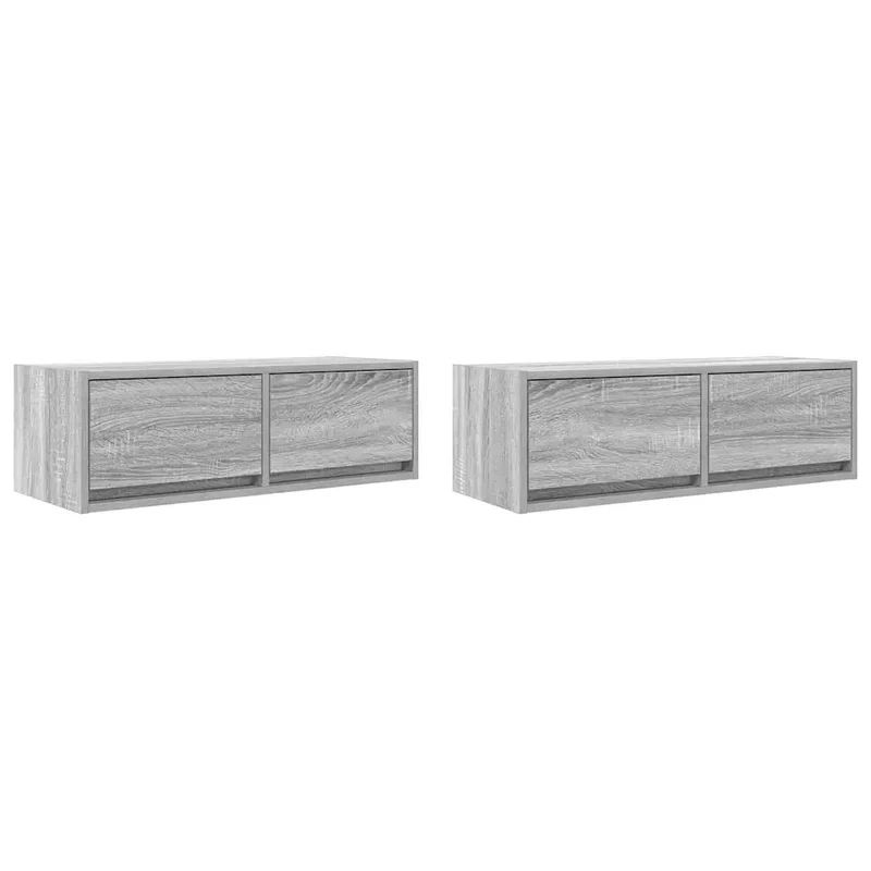 Lot de 2 meubles TV muraux design peu encombrant rangement 80 x 31 x 25,5 cm en bois d'ingénierie gris 02_0051698