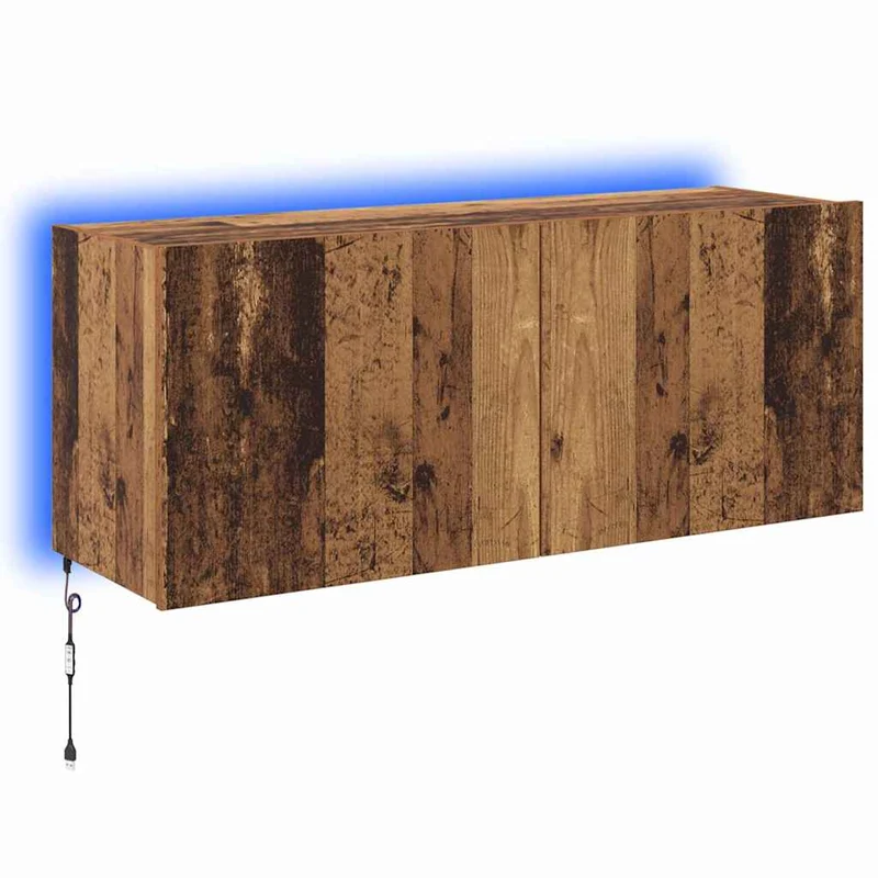 Meuble TV mural moderne avec éclairage LED 100 x 35 x 41 cm en bois d'ingénierie bois ancien 02_0054532