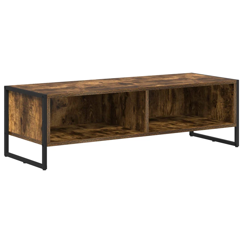 Meuble TV rectangulaire design industriel 100 x 36,5 x 30,5 cm grand espace de rangement en bois d'ingénierie chêne fumé 02_0054555