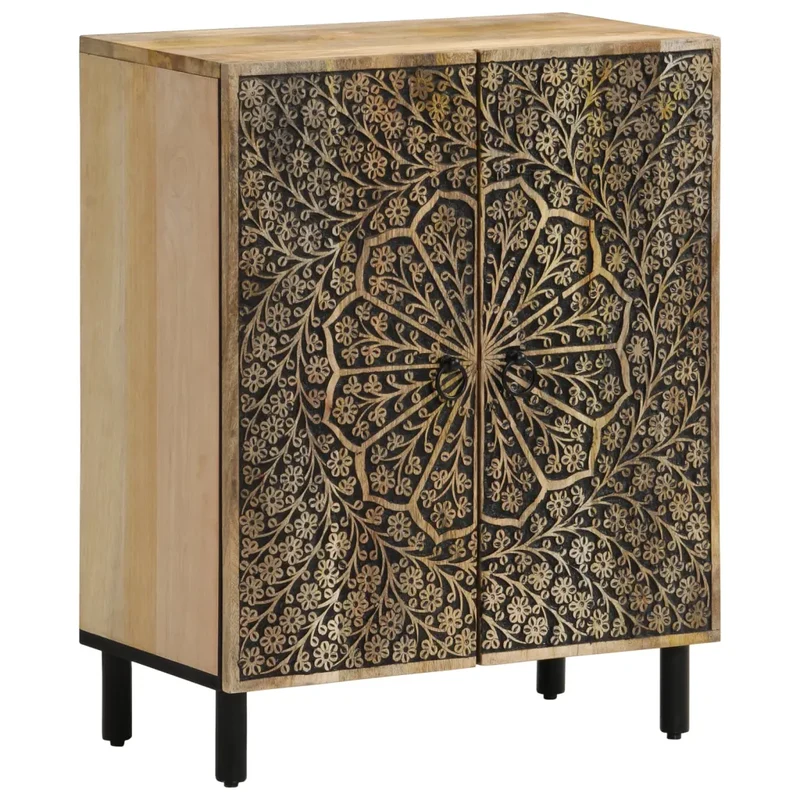 Armoire latérale rétro bois de manguier massif 60 x 33 x 75 cm grand espace de rangement décoration en bois naturel 02_0047284