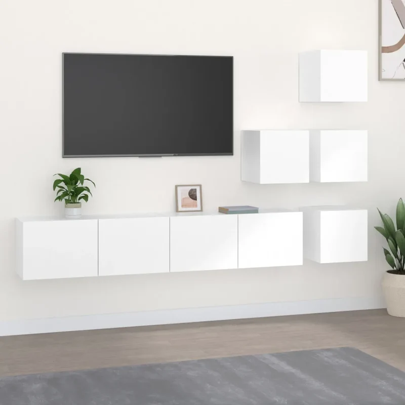Lot de 4 meubles TV muraux design classique 80 x 30 x 30 cm en bois d'ingénierie blanc 02_0055203