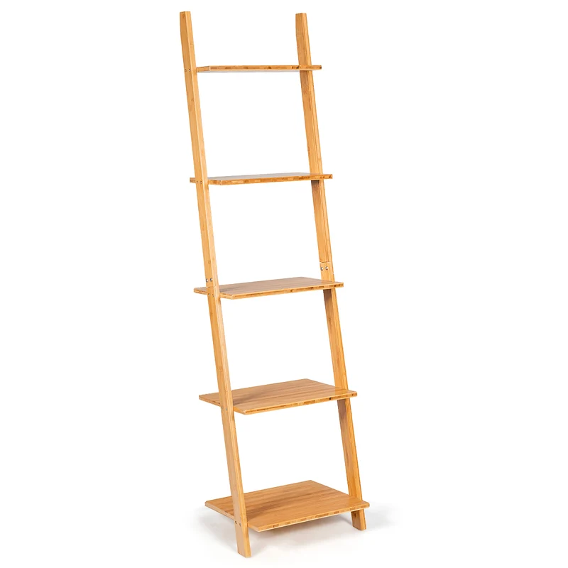 Étagère échelle à 5 niveaux 43 x 35,5 x 165 cm design moderne pratique pour salon chambre en bambou naturel 20_0021035