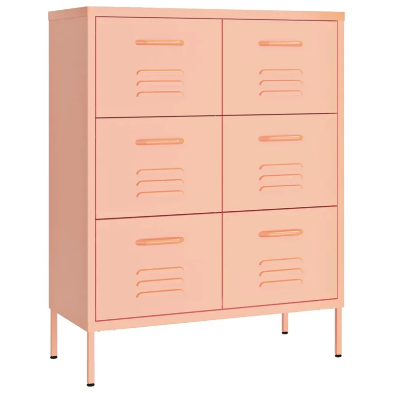 Armoire à tiroirs spacieuse rose 80 x 35 x 101,5 cm avec 6 tiroirs ergonomiques en acier rose 02_0046839