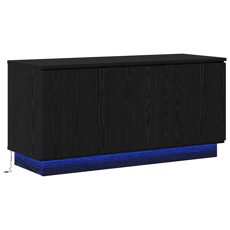 Meuble TV moderne avec éclairage LED rangement 100 x 38 x 49 cm en bois d'ingénierie noir 02_0052202