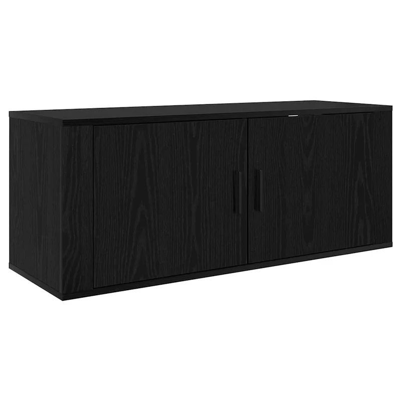 Meuble TV mural rectangulaire moderne rangement pratique 100 x 34,5 x 40 cm en bois d'ingénierie chêne noir 02_0052707