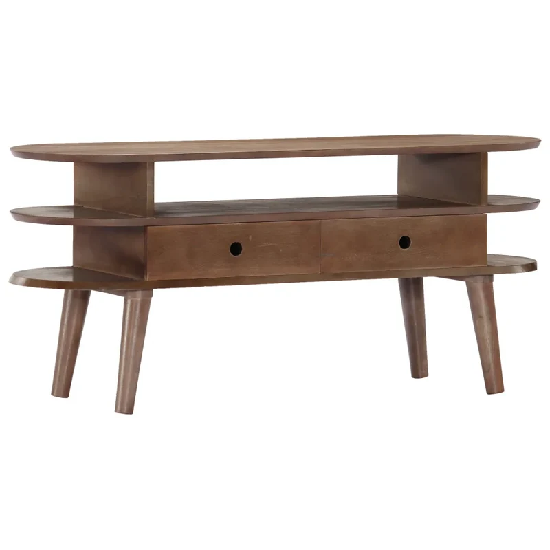 Meuble TV 110 x 35 x 50 cm avec 2 tiroirs pratique style scandinave en bois d'acacia marron 02_0046452