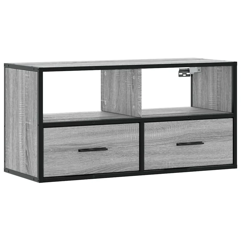 Meuble TV design industriel mural 80 x 31 x 39 cm avec grand espace de rangement en bois d'ingénierie gris 02_0049628