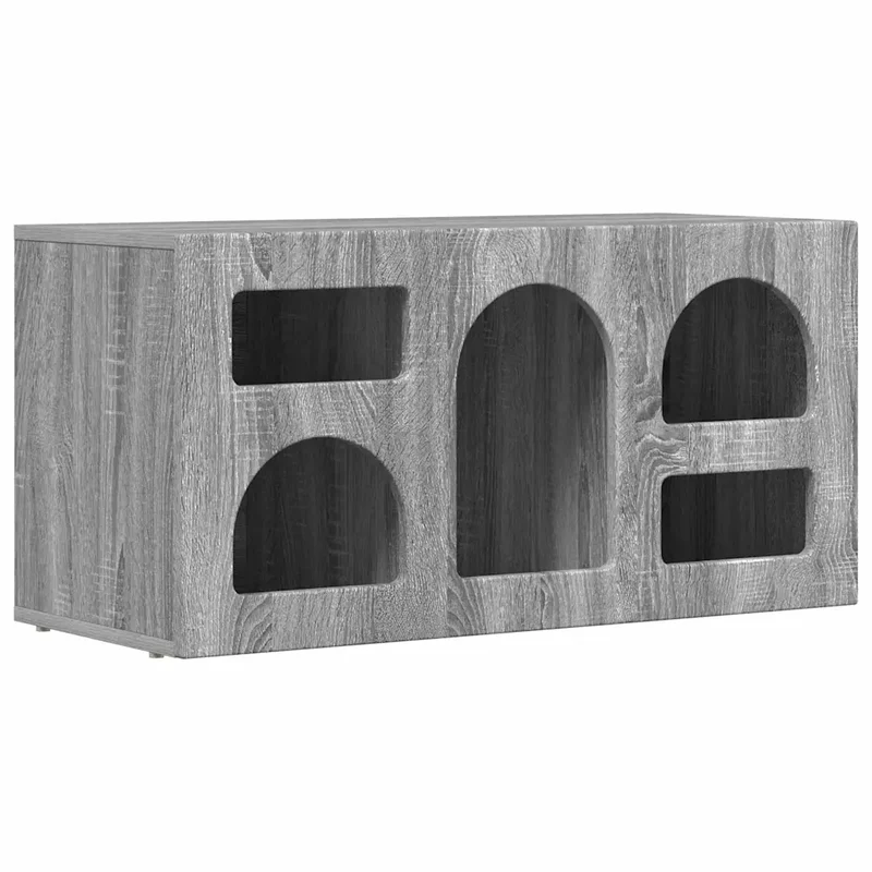 Meuble TV moderne épuré 80 x 35 x 40 cm avec rangement ouvert et solide en bois d'ingénierie gris sonoma 02_0054770