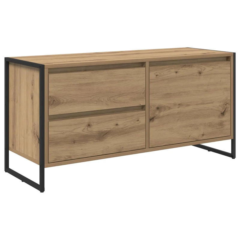 Meuble TV industriel contemporain 100 x 36 x 49 cm rangement généreux style rustique en bois d'ingénierie chêne artisan 02_0054570
