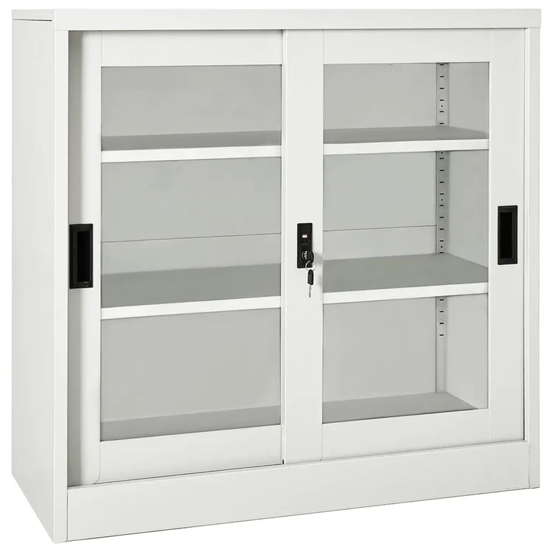 Armoire à portes coulissantes espace réduit 90 x 40 x 90 cm robuste et sécurisée en acier gris clair 02_0046815