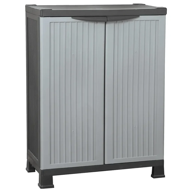Armoire de rangement compacte 68 x 39 x 92 cm avec 2 étagères verrouillable bureau garage en plastique gris 02_0046941