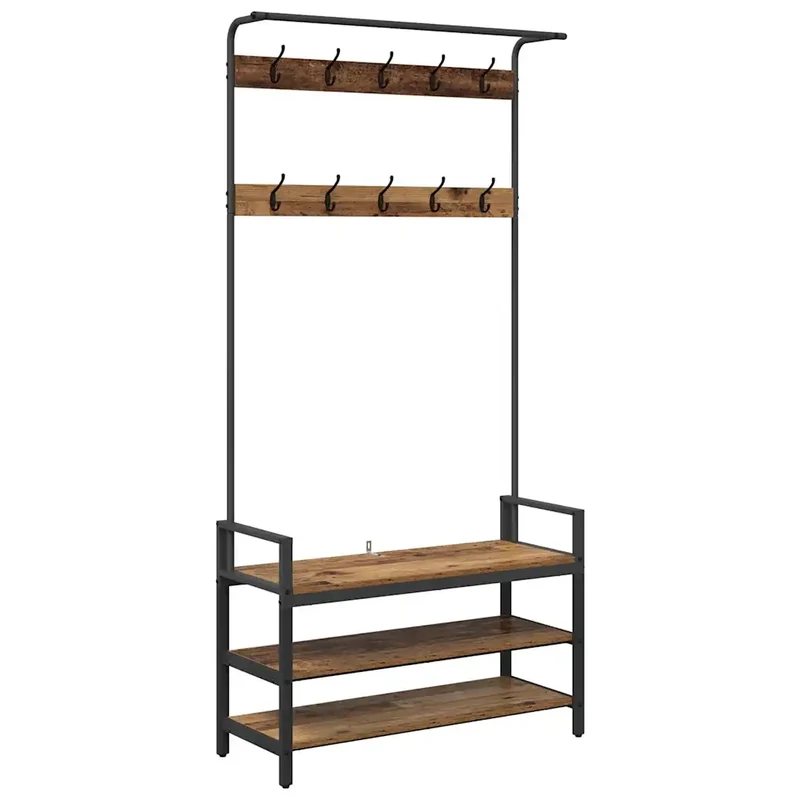 Porte-manteau rectangulaire avec rangement intégré 95 x 34 x 184 cm style contemporain en bois ancien 02_0052644