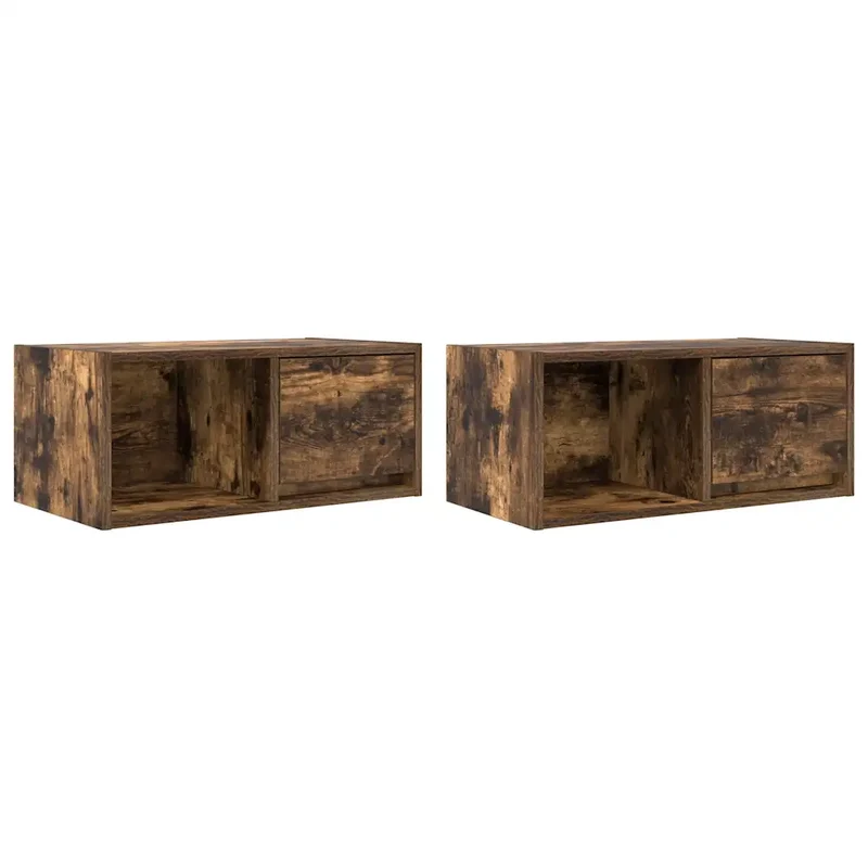Lot de 2 meubles TV muraux compacts 60 x 31 x 25,5 cm avec grand espace de rangement design chêne fumé 02_0051635