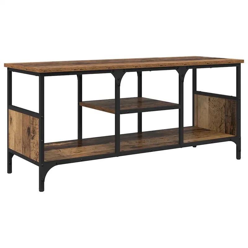 Meuble TV rectangulaire rustique avec étagères 100 x 35 x 45 cm en bois ancien 02_0052725