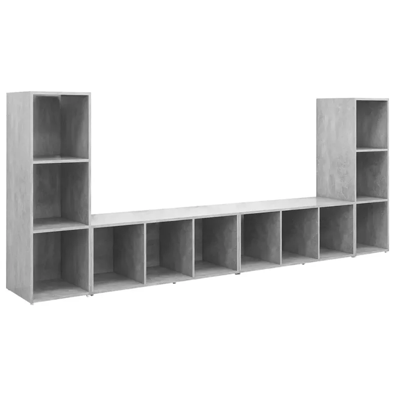 Lot de 4 meubles TV modernes avec rangement horizontal 107 x 35 x 37 cm en bois d'ingénierie gris béton 02_0055132