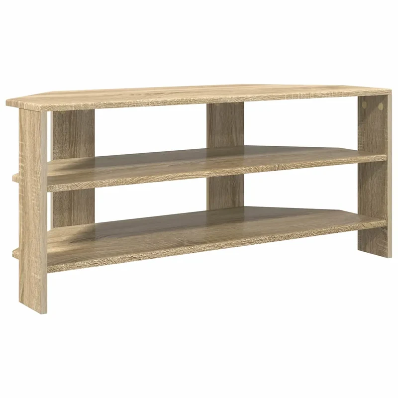 Meuble tv d'angle moderne avec 2 étagères 102 x 40,5 x 45 cm style épuré salle de séjour en bois d'ingénierie chêne sonoma 02_0054673
